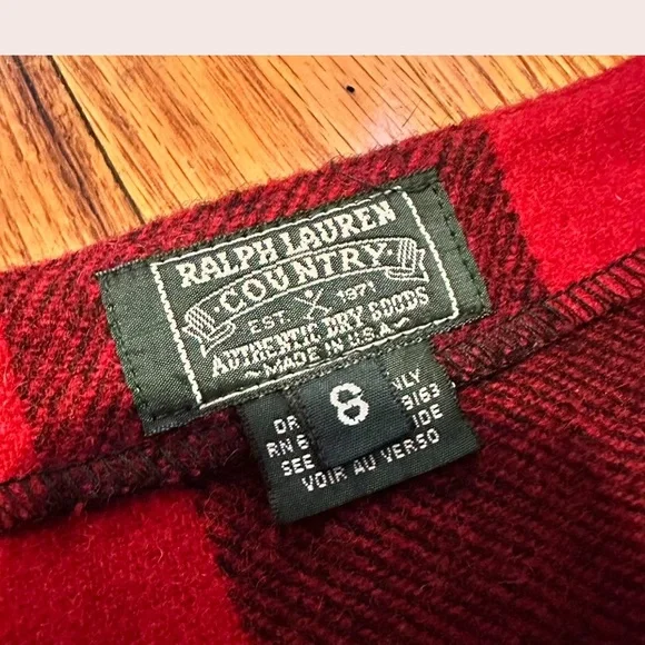 Vintage Ralph Lauren Country Red & Black Buffalo Plaid Wool Wrap Skirt SZ: 8 - Picture 3 of 6